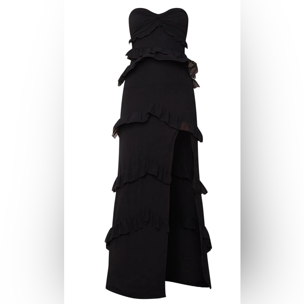 Black Twist Bandeau Tiered Maxi Dress